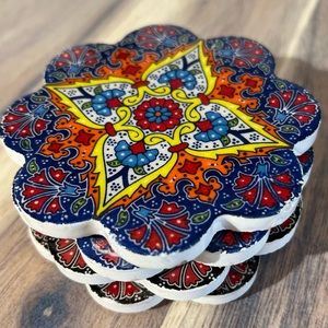 Turkish Ceramic coasters Fethiye Collection Floral Desing. Handmade from Turkey